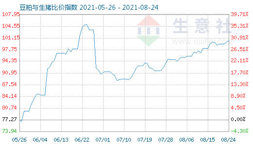 8月24日豆粕與生豬比價指數(shù)圖