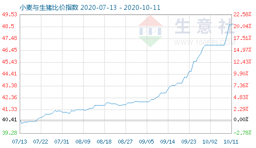 10月11日小麥與生豬比價指數(shù)圖