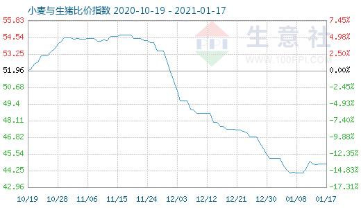 1月17日小麥與生豬比價指數圖