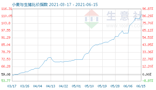 6月15日小麥與生豬比價指數圖